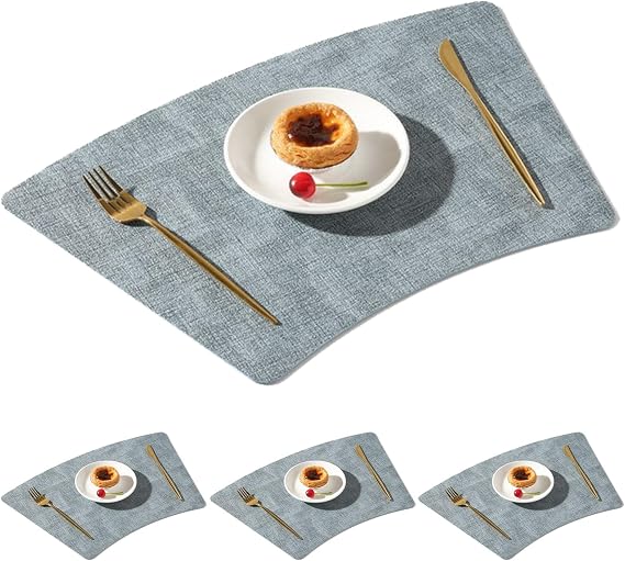 Wedge Placemats for Round Tables, Faux Leather Washable Double-Sides Available PU Table Place Mats Set of 4/6/8 (Color : Blue, Size : Round_Set of 4)