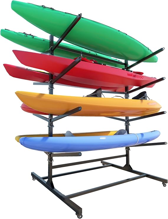 Kayak Rack, Heavy Duty Freestanding Kayak Storage Rack with Movable Wheels, Adjustable Rust-Proof Outdoor Kayak Rack for Holds Kayaks, Canoes, SUPs & Paddleboards.