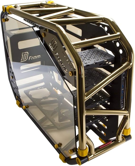 IN WIN D-Frame 2.0 BK/GO Gold/Black Motorcycle Steel Tube ATX Full Tower Case Includes SII-1065W Power Supply Cases., Black/Gold