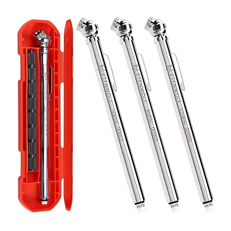 ETENWOLF Pencil Tire Pressure Gauge 3 Pack (10-50PSI, 10-85PSI, 20-120PSI) with 24 Tire Caps, Calibrated to ANSI B40.1 Grade B(2%), Stainless Steel Body, for Cars, Pickups, RVs, Bicycles