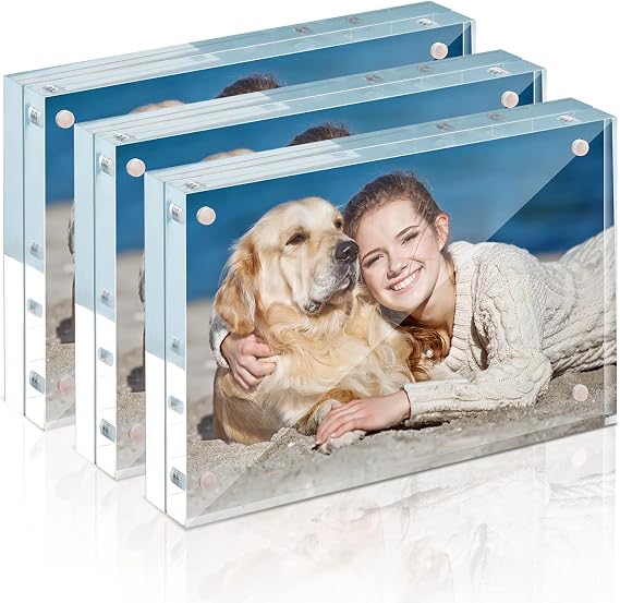 TWING 4x6 Acrylic Frame 3 Pack,20MM Thicker Frameless Clear Picture Frames | Freestanding Double Sided Magnetic Picture Frame,Acrylic Picture Frames for Desktop Display with Microfiber Cloth,Gift Ideal
