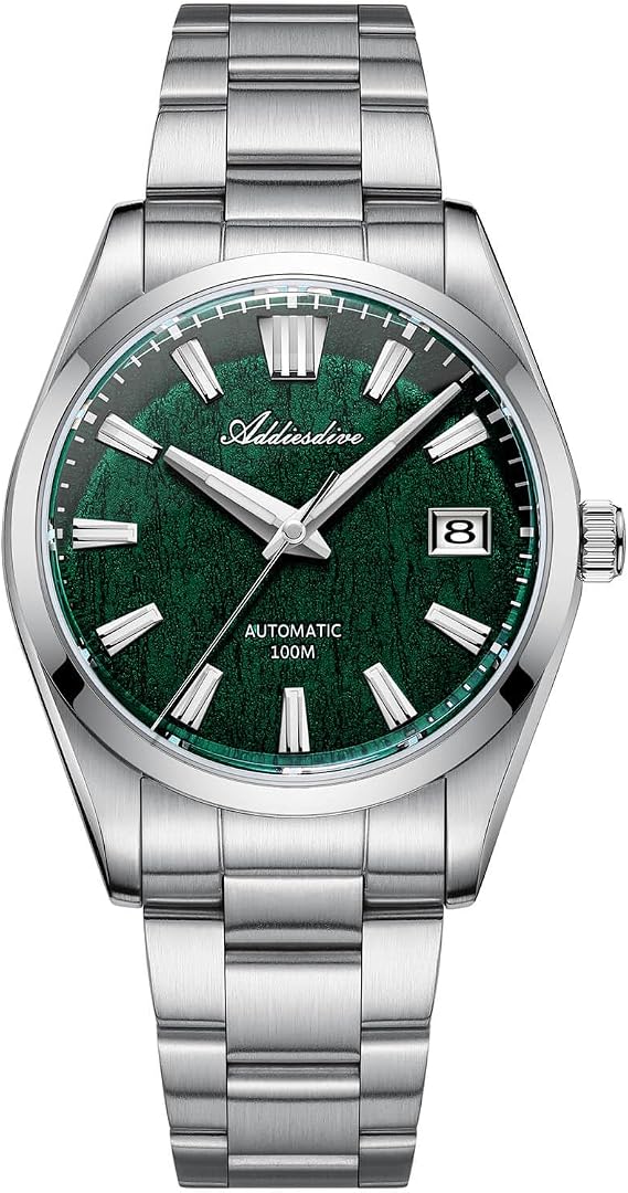 ADDIESDIVE 39mm Automatic Watch for Men - AD2075 NH35 Mechanical Movement Bark Texture Dial Sapphire Crystal Luminous Watch 100M Water Resistant, Green