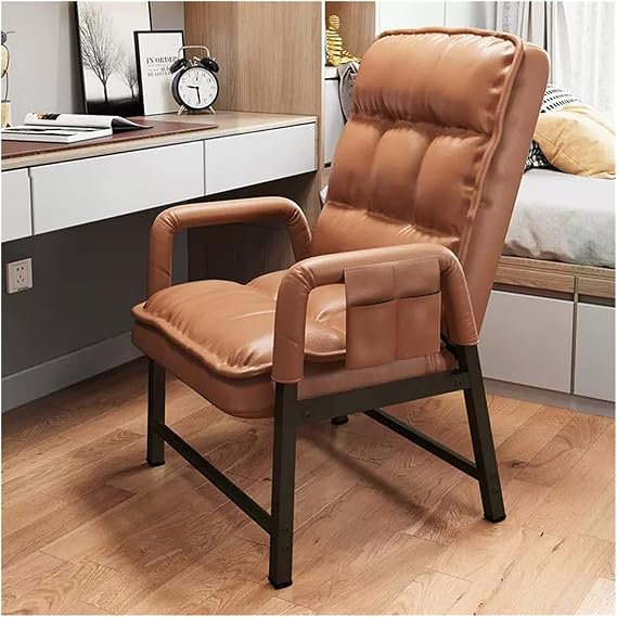 Lazy Sofa Bed,Modern Orange Leather Accent Chair with Adjustable Backrest & Ottoman High Back Ergonomic Lounge Chair Single Reclining Sofa Armchair with Thick Padding Comfy and Stylish
