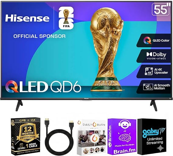 Hisense 55" QD6 Series 4K QLED Fire TV Bundle with HDMI Cable