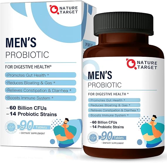 NATURE TARGET Probiotics for Men, 60 Billion CFU, 90 Veggie Tablets