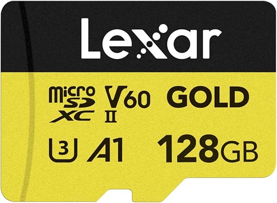Lexar GOLD 128GB Micro SD Card, microSDXC UHS-II Memory Card, V60, U3, A1, C10 microSD Card, Reading up to 280MB/s, for Drone/Action Camera/UHS-II Portable Gaming Device (LMSGOLD128G-BNNG)