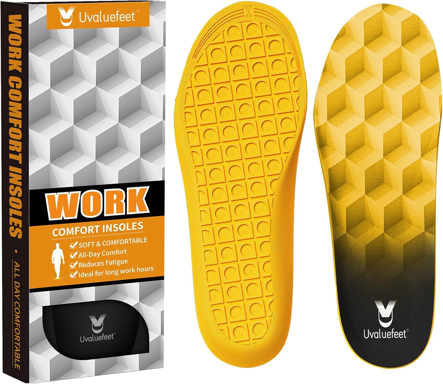 Uvaluefeet Work Boot Insoles for Men & Women - Heavy Duty Memory Foam Cushion, Anti-Fatigue, Foot Pain Relief, All-Day Comfort, Work Boots Cushioned Insoles-D UK 7.5-9-28.6CM