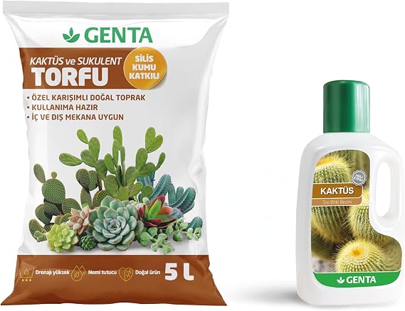 Genta Kaktüs Bakım Paketi - Kaktüs Toprağı - Kaktüs Besini