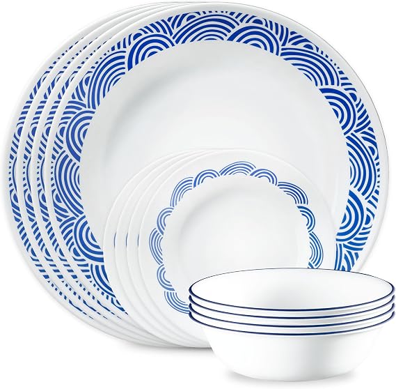 Corelle Rolling Waves 18-Piece Dinnerware Set, Service for 6