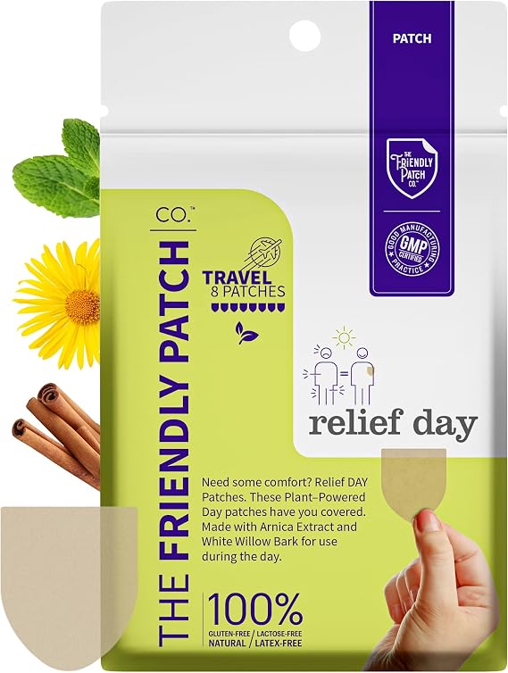 Relief Day Patch - Arnica, White Willow Bark, Saffron & Peppermint for Soreness and discomfort for Women and Men