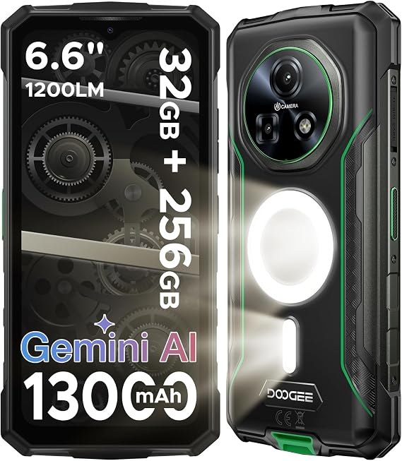 Fire 5 Ultra 32GB+256GB/2TB 1200LM Camping Lights Rugged Phone,13000mAh,Helio G81 Octa Core Rugged Smartphone,6.6" HD+90Hz with Gemini AI,48MP+8MP