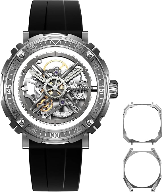 CIGA Design Automatic/Manual Mechanical Watch Magician Series Stainless Steel/Titanium Detachable Case Sapphire Crystal Fluororubber Strap Watches for Men and Women with 3 Shapes Case