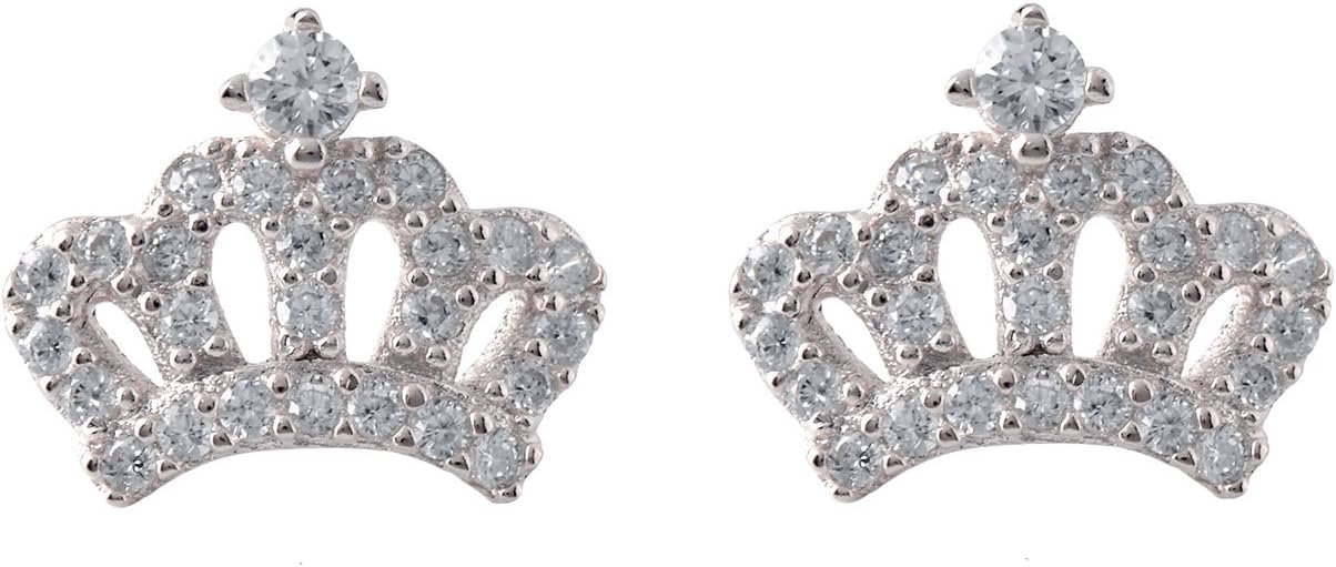 Paialco Sterling Silver Tiny Crown Cubic Zirconia Studs Earrings for Women