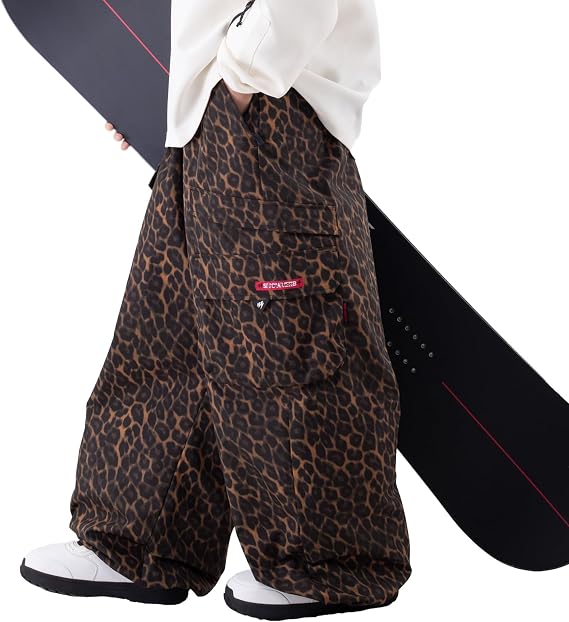 SNOWVERB Baggy Leopard Cargo Snowboard Ski Snow Pants for Womens Mens
