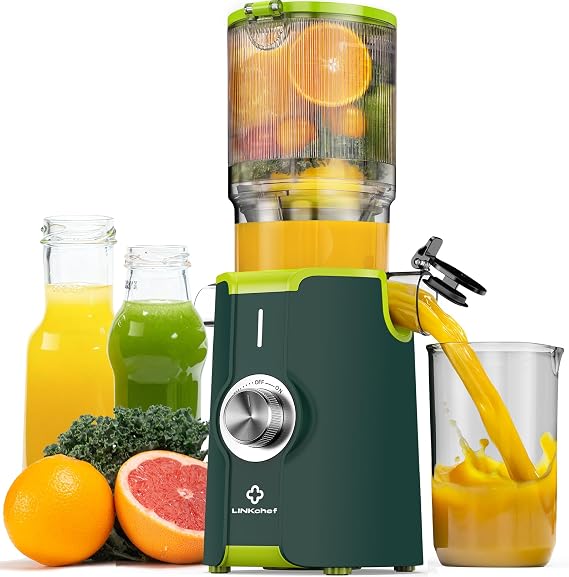 LINKChef Cold Press Juicer Machines for Vegetables and Fruits, 4.35" Wide Chute Masticating Juicer with Pulp Separator, Easy to Clean, BPA-Free, Compact Electric Slow Juice Extractor for Whole Fruit