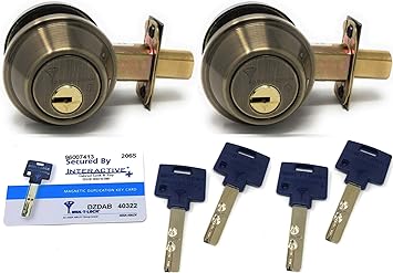Mul-T-Lock Interactive+ Cronus High Security Grade 2 Single Cylinder Dead-Bolt w/Thumb Turn. Commercial or Residential Metal or Wood Doors (8) Antique Brass - Two Keyed Alike)