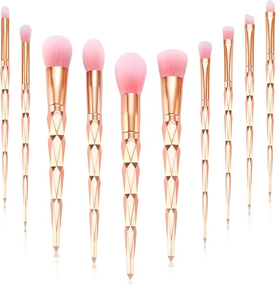 Start Makers Makeup Brushes 10PCS Professional Gold Makeup Brush Set Premium Synthetic Bristles Foundation Powder Concealers Blush Blending Lip Eyeshadow Eyebrow Highlighter Make Up Brush Set