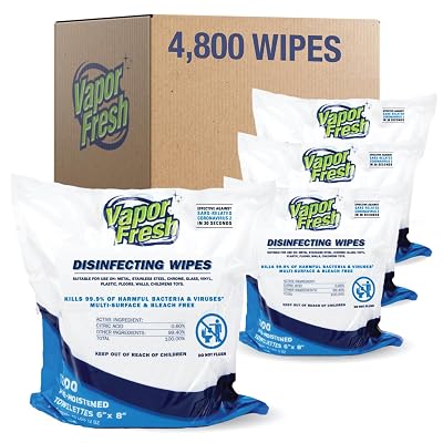 Vapor Fresh Disinfecting Wipes - 1200 Count x 4 Rolls 4,800 Total Wipes Plant Powered Commercial Grade Disinfectant For Gym Equipment, Fitness Studios, Spas - Free of Quats - Bulk Refill Rolls