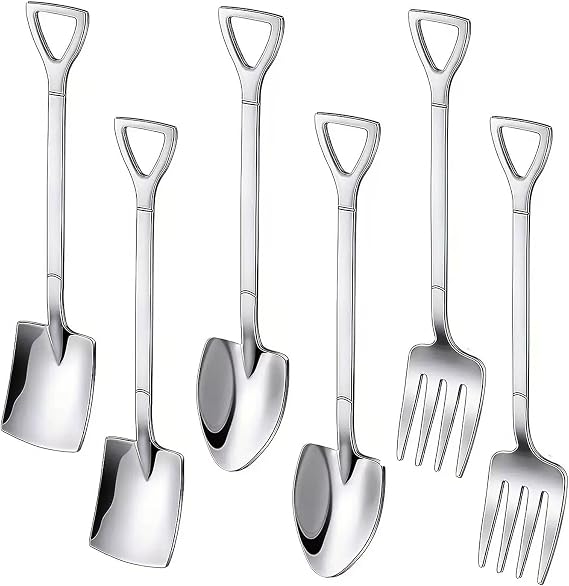 6Pcs 6.1inch Shovel Spoons Fork Set 18/10(304) Stainless Steel