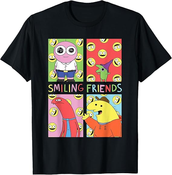 Smiling Friends Pop Art Character Grid Funny Cartoon T-Shirt