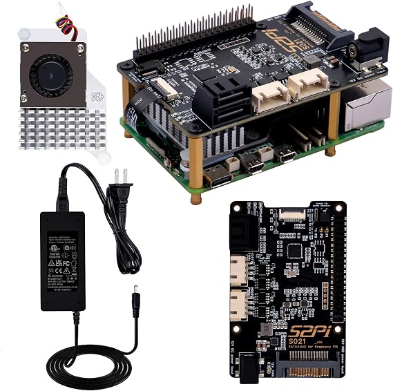 GeeekPi S021 SATA 3.0x2 for Raspberry Pi 5, with Active Cooler and 12V 6A Power Supply