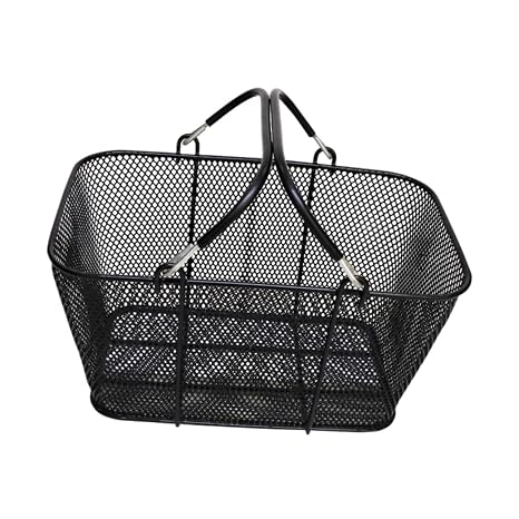 Shopping Basket with Handles, Black Metal Shopping Basket, Portable Wire Shopping Basket, Wire Mesh Shopping