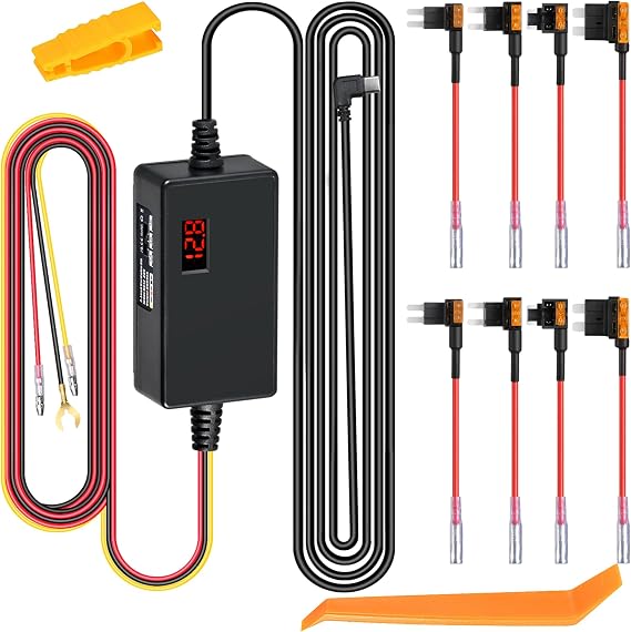 Dash Cam Hardwire Kit, 12V/24V Fuse Tap Adapter with Low Voltage Protection, Parking Mode Power Supply Kit for All Dash Cameras, Acc Continuous Power Cable for Car Security Camera Installation