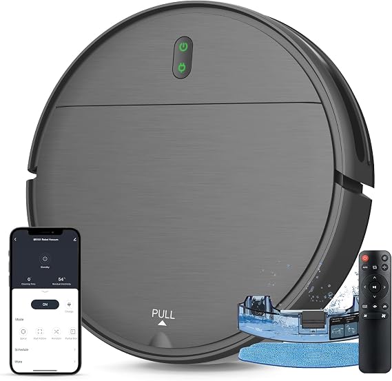 Robot Vacuum and Mop Combo, 2 in 1 Mopping Robot Vacuum Cleaner with Schedule, Wi-Fi/App, 1400Pa Max Suction, Self-Charging Robotic Vacuum, Slim, Ideal for Hard Floor, Pet Hair, Low-Pile Carpet