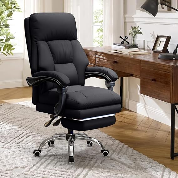 Office Chair with Leg Rest, Leather High Back Executive Office Chair with Wheels, Ergonomic Desk Chairs with Lumbar Support for Home Office