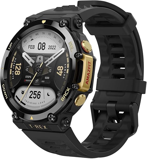 Amazfit T-Rex 2 Rugged Smart Watch 47mm, Military Certified, Dual-Band GPS, 24-Day Battery Life, Ultra-Low Temperature Operation, AI Fitness Coach, 150+ Sports Modes, for Android iPhone(Black Gold)