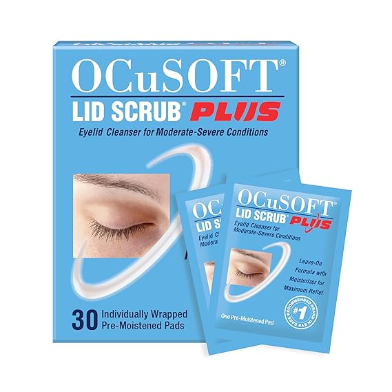 OCuSOFT Lid Scrub PLUS - Pre-Moistened Leave-On Eyelid Wipes for Moderate to Severe Conditions - Moisturizing Eyelid Cleanser for Maximum Relief - 30 Count | Advanced Formula, Intensive Lid & Lash Care
