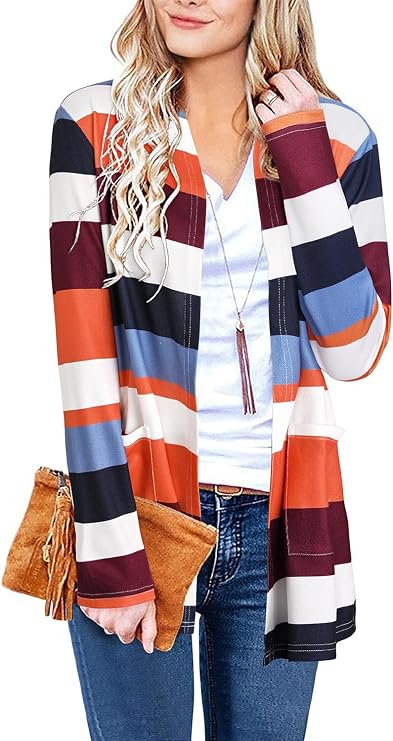 ULTRANICE Cardigan Sweaters Womens Fashion 2024 Trendy Lightweight Long Sleeve Casual Knitted Cardigans Sweater Tops Clothes Outfits with Pockets(Stitching B,S)