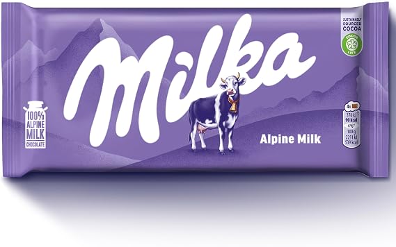 Milka Alpine Milk Chocolate Bar, Smooth & Creamy, Perfect for Sharing of Treating yourself, 100 g (Pack of 24)