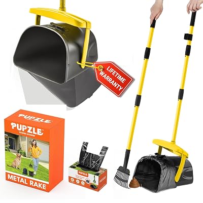 Pupzle Dog Pooper Scooper and Bags with Bag Attachment for Large Dogs Poop Scoop for Yard, Pooper Scooper for Large Dogs, 25 Pooper Scooper Refill Bags