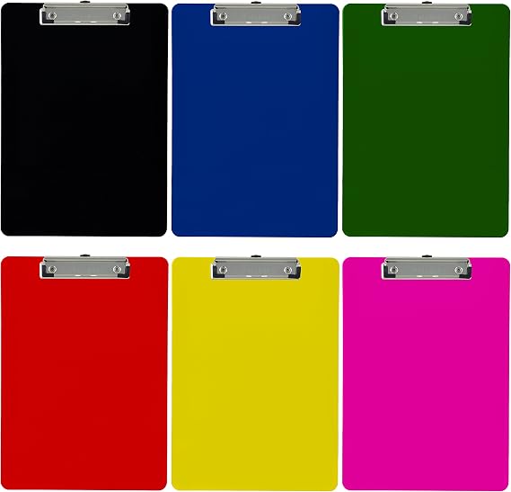 Trade Quest Assorted Plastic Clipboards Letter Size Low Profile (6-Pack)