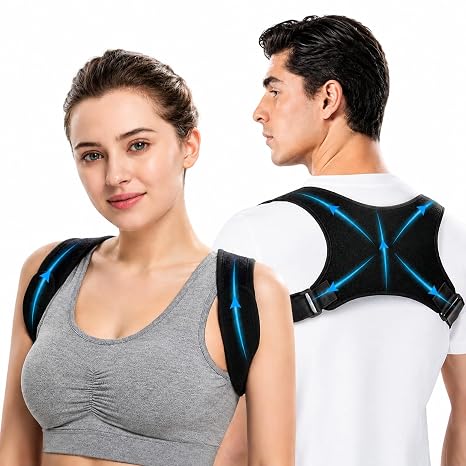 Posture Corrector Women and Men, Comfortable Adjustable Upper Back Brace Posture Corrector, Relief Back Pain, Support for Back, Neck and Shoulder (Black, One Size)