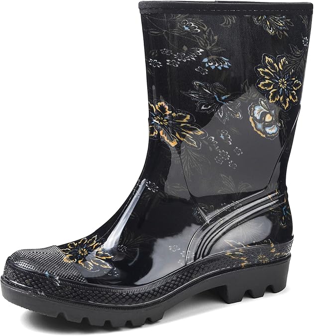 DKSUKO Women's Waterproof Rain Boots Mid Calf Rubber Garden Farm Boots
