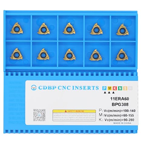 11ER A60 Laydown Threading Insert External Precision Steel CNC 10pcs | TiN PVD Grade, 1/4 in IC, 0.125 in Thick, 0.5-1.5 mm / 48-16 TPI, 10 Pcs