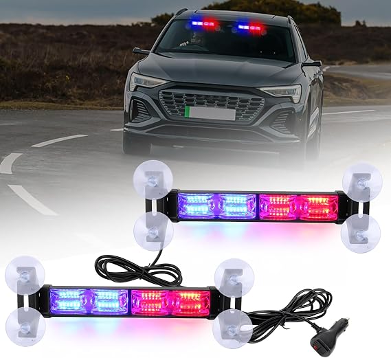 Red & Blue Windshield Strobe Lights for Trucks, 2 in 1 Car Windshield Dash Strobe Warning Lights, 48-LED Emergency Strobe Light Flashing Beacon Light 20 Modes for Cars Van Vehicles [Energy Class A++]