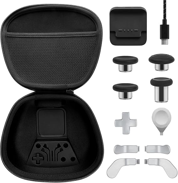 Complete Component Pack For Xbox Elite Series 2, Elite Series 2 Controller Accessories With Carry Case, 4 Thumbsticks, 4 Paddles, 1 Data Cable, Charging Dock and 1 Adjustment Tool - Silver