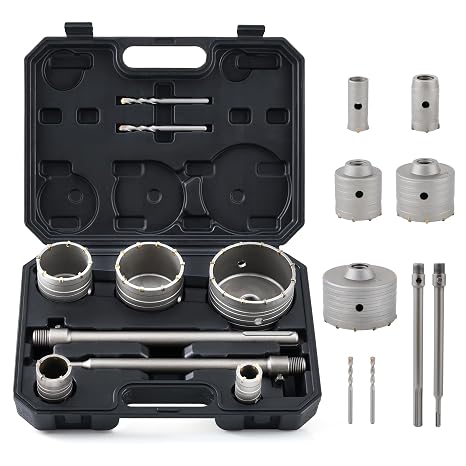 ZELCAN Hole Saw Kit for SDS Plus and Max Hammer Drills 30 40 65 80 100 mm Masonry Drill Bit Set with SDS Shanks Hole Saw Tool Set for AC Exhaust Tubing Water Pipe Drilling Brick Cement Stone Wall More