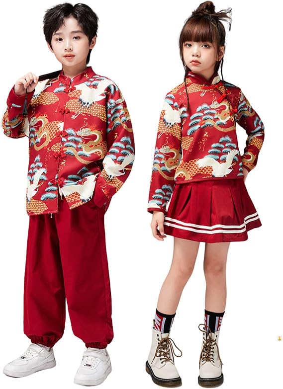 2-piece Girl's Hanfu Dress Chinese Tang Suit Dress Performing Costumes Hanbok for Kids