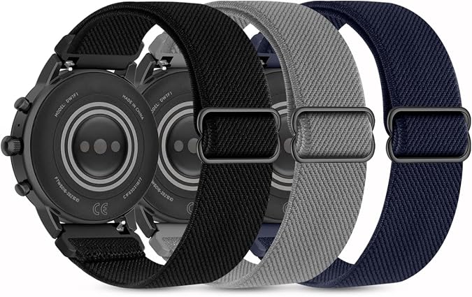 3 Pack Stretchy Nylon Band Compatible with Fossil Men's Gen 6 & 5E 44mm/Gen 5 Carlyle/Garrett Smart Watch, 22mm Quick Release Soft Elastic Wristband Adjustable Straps for Men & Women