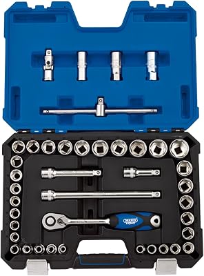 Draper 16453 12-Inch Square Drive Combined MMAF Micro Satin Chrome 41 Piece Socket Set, Blue