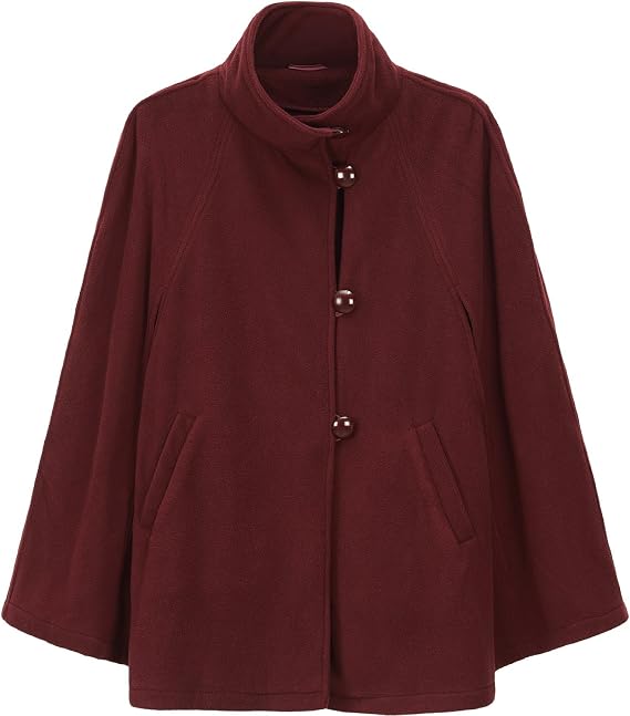 LL Womens Cape Poncho Coat Fall Winter Soft Fleece Open Front Button