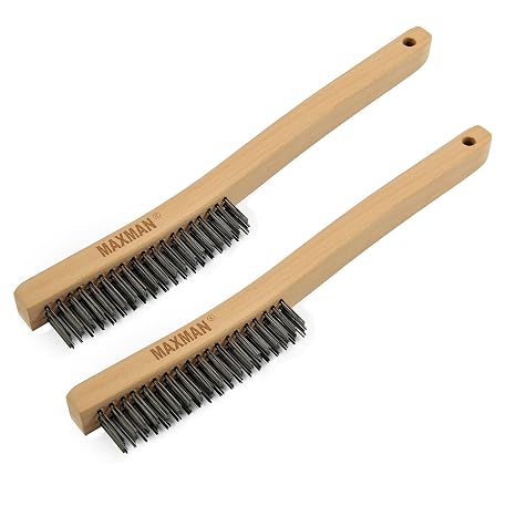 Wire Brush,Heavy Duty Carbon Steel Wire Scratch Brush for Cleaning Rust with 14" Long Curved Beechwood Handle,Large