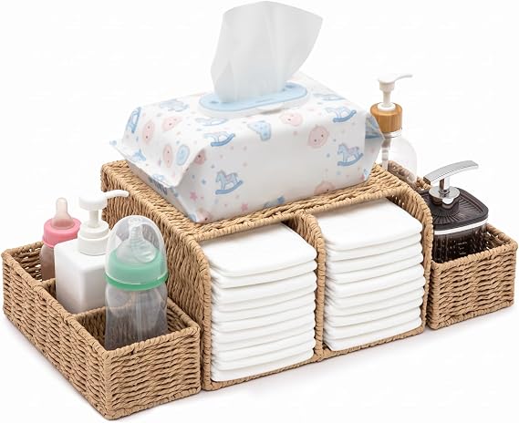 Large Wicker Diaper Caddy Changing Table Organizer, Khaki, Paper