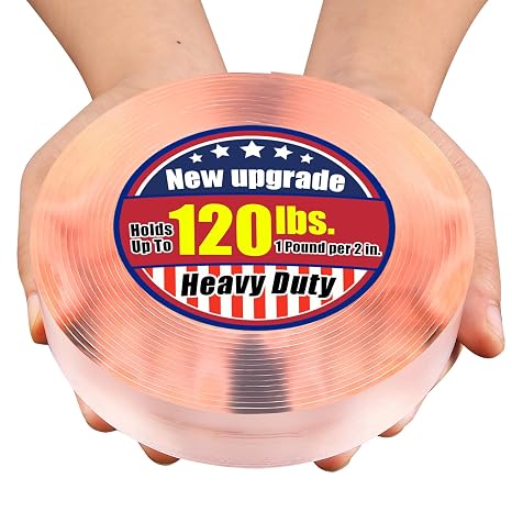 PHIXBEAR Extra Large 1" x 200" Double Sided Tape,Clear & Tough Heavy Duty Nano Mounting Tape