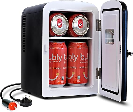 Koolatron Retro Mini Fridge For Bedrooms 12V Portable Cooler Refrigerator 4L Small 6 Can Table Top Quiet Mini Fridges For Skincare Food Drinks Kids Home Car & Travel Black [Energy Class A]