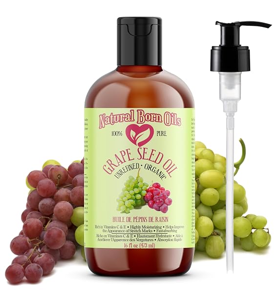 Grape Seed Oil, 16oz, Organic, Cold-Pressed, Nutrient-Dense, Deep Skin Nourishment, Hair Revitalization, Natural Born Oils.